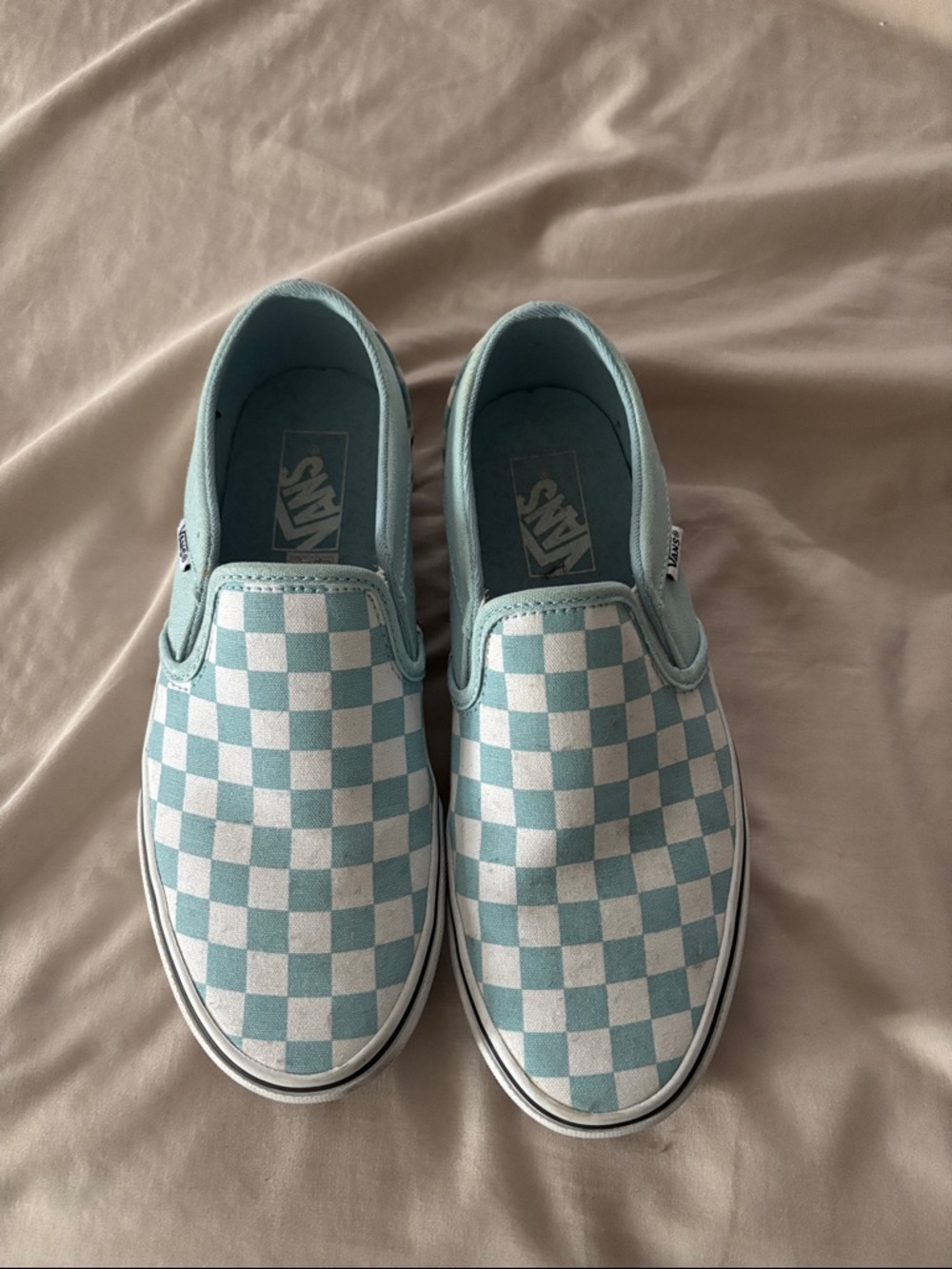 Vans Kids Slip-On Checkerboard Sneakers - Light Blue & White